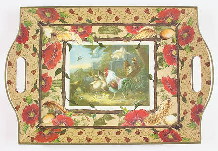 Fleur Rustique Wood Rectangular Handled Tray