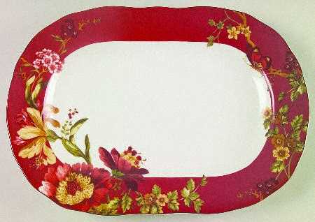 Summer Botanical Lutece Fleur Rouge 14" Oval Serving Platter