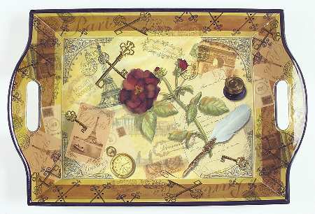 Romance Wood Rectangular Handled Tray