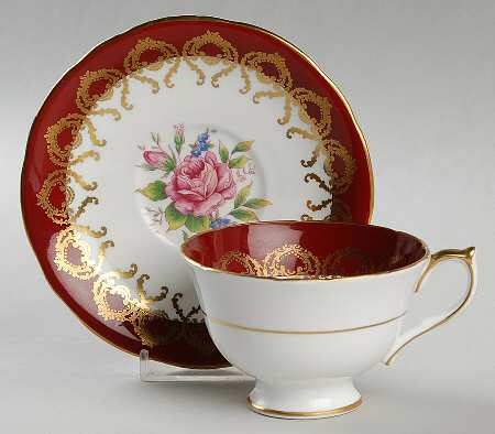 2146 Red (Scalloped) Footed Cup & Saucer Set