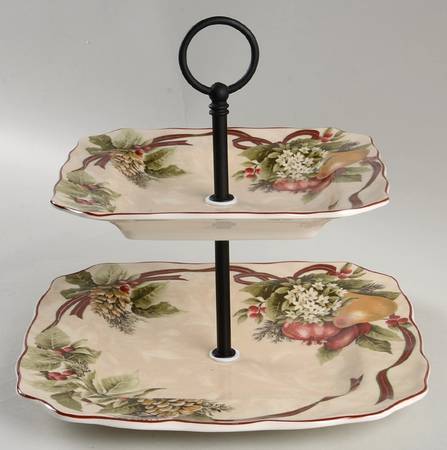 Yuletide Celebration 2 Tiered Serving Tray (DPSM2,SPSM2) by 222 Fifth (PTS)