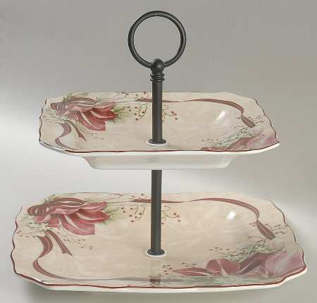 Yuletide Celebration 2 Tiered Serving Tray (Square Dinner&Salad Plate)