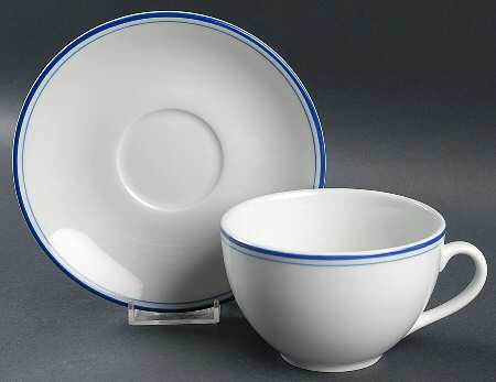 Tres Grande Blue Bands Flat Cup & Saucer Set