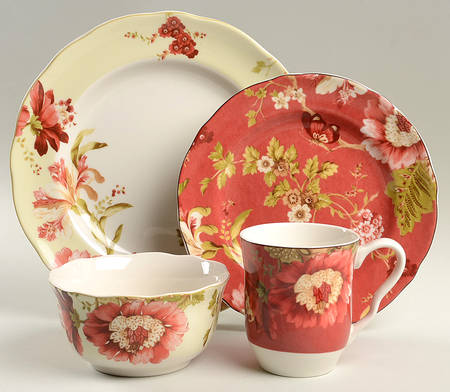 Summer Botanical Lutece Fleur Rouge 4 Piece Place Setting