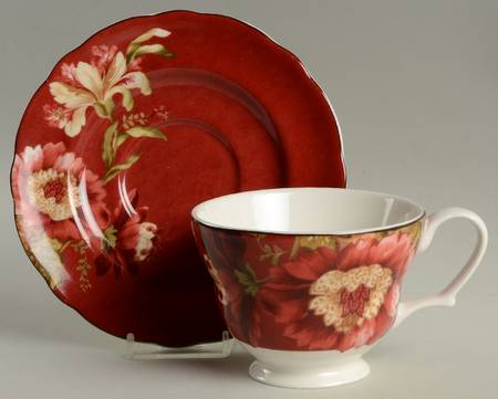 Summer Botanical Lutece Fleur Rouge Footed Cup & Saucer Set