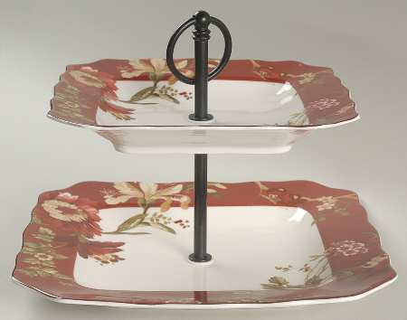 Summer Botanical Lutece Fleur Rouge 2 Tiered Serving Tray (Square Dinner&Salad Plate)