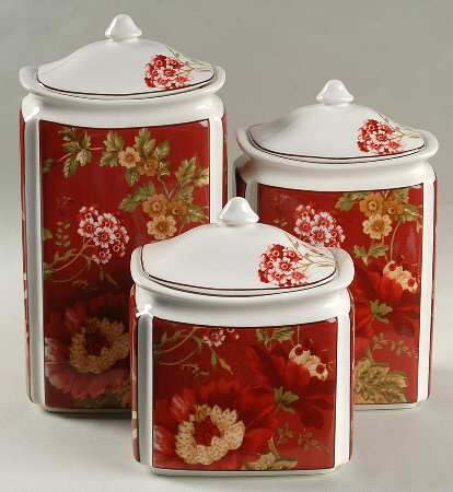 Summer Botanical Lutece Fleur Rouge (3 Piece) Canister Set (Box Set)