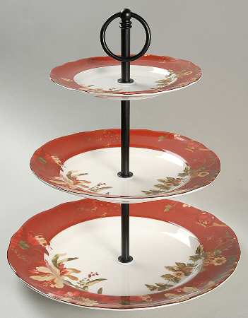 Summer Botanical Lutece Fleur Rouge 3-Tiered Serving Tray (DP, SP, BB)