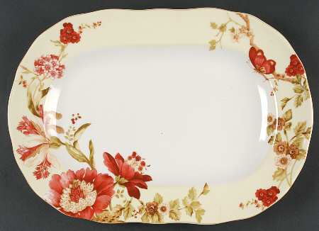 Summer Botanical Lutece Fleur Rouge 14" Oval Serving Platter