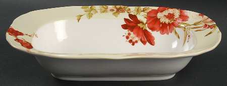 Summer Botanical Lutece Fleur Rouge 11" Oval Vegetable Bowl