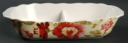 Summer Botanical Lutece Fleur Rouge 11" Oval Divided Vegetable Bowl