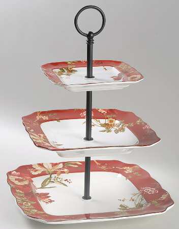 Summer Botanical Lutece Fleur Rouge 3 Tiered Tray (Square Dinner,Salad,Appetizer)