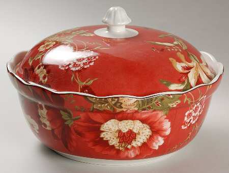 Summer Botanical Lutece Fleur Rouge Round Covered Vegetable