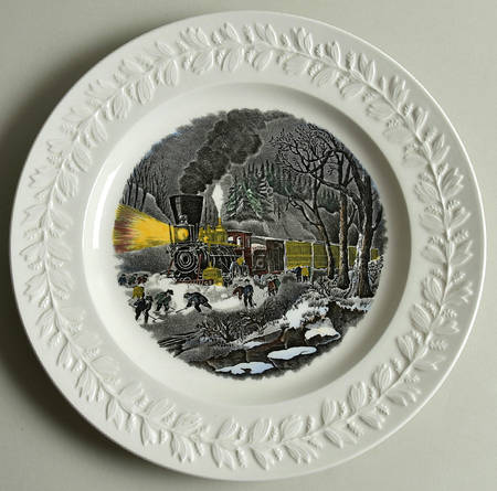 Currier & Ives (Raised Border, White Body) Dinner Plate