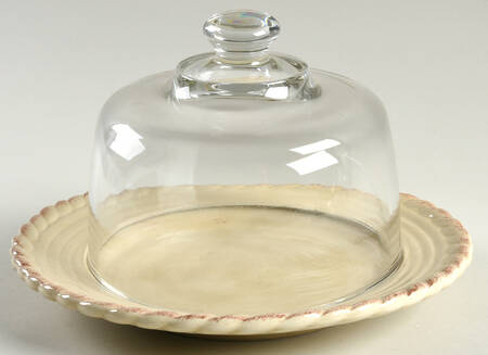 Tuscan Countryside Cream 6 1/2"-7 1/2" Footed Cheese Plate w/ Glass Dome HC