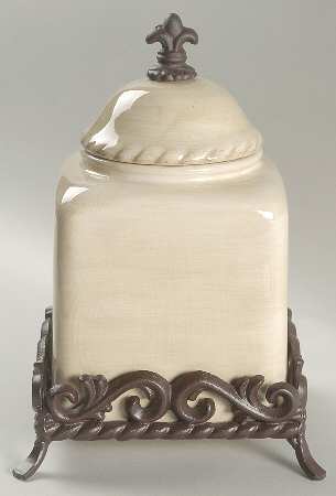 Tuscan Countryside Cream Medium Canister with Metal Base