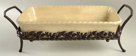 Tuscan Countryside Cream 15" Rectangular Baker w/Metal Stand