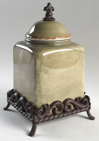 Tuscan Countryside Sage Green Large Canister W/Metal Base