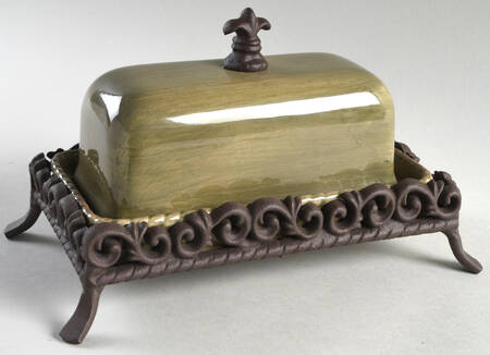 Tuscan Countryside Sage Green 1/4 Lb Covered Butter & Metal Stand