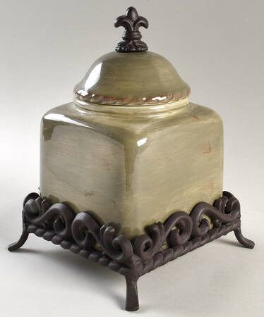 Tuscan Countryside Sage Green Small Canister with Metal Base