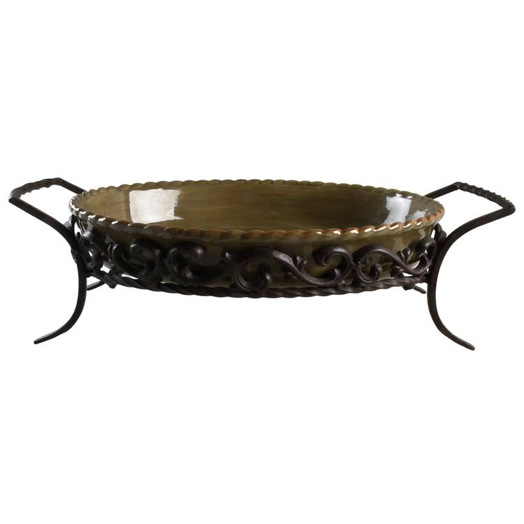 Tuscan Countryside Sage Green 16" Oval Baker W/Metal Stand
