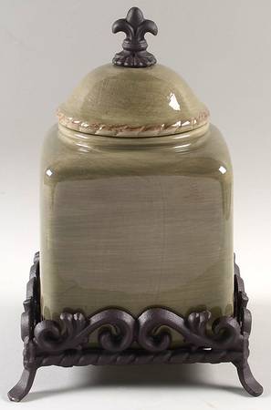 Tuscan Countryside Sage Green Medium Canister with Metal Base