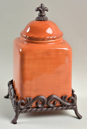 Tuscan Countryside Terra Cotta Large Canister W/Metal Base