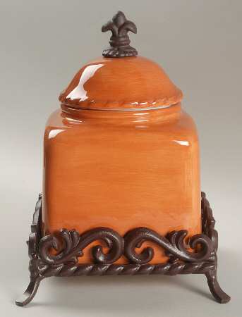 Tuscan Countryside Terra Cotta Small Canister with Metal Base