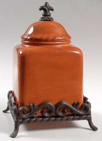 Tuscan Countryside Terra Cotta Medium Canister with Metal Base