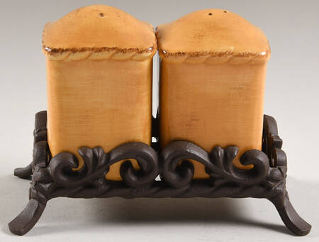 Tuscan Countryside Yellow Salt & Pepper w/Metal Stand