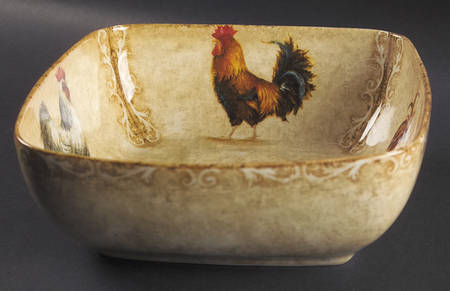Rustic Roosters 10" Square Vegetable Bowl