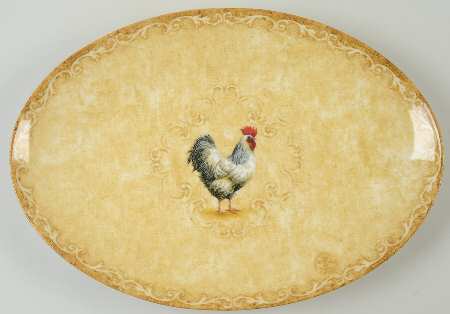 Rustic Roosters 14" Oval Serving Platter by 222 Fifth (PTS)