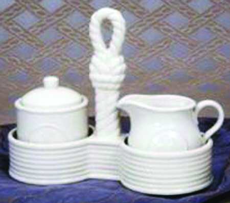 Nautical White Creamer & Sugar with Lid & Tray Set