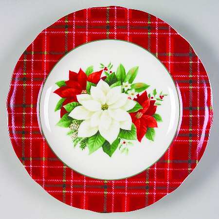 Plaid Poinsettia Salad Plate