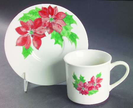 Poinsettia Flat Cup & Saucer Set