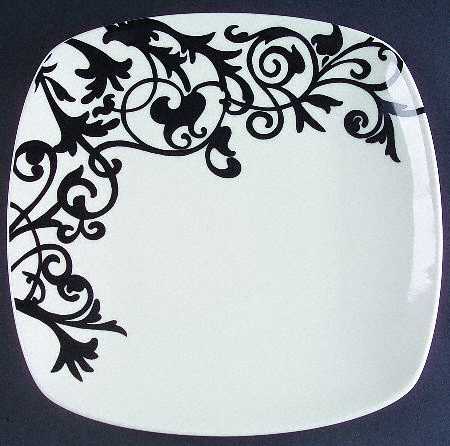 Rococo Black and White Square Dinner Plate