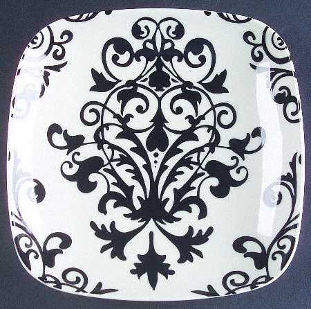 Rococo Black and White Square Salad/Dessert Plate