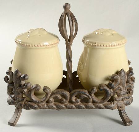 Fleur De Lis Cream Salt & Pepper w/Metal Stand