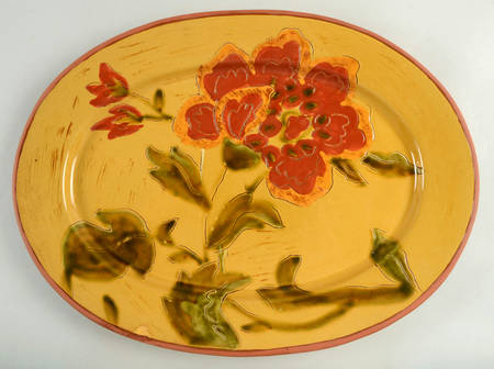 Fleur Rouge (Country French, Brown Trim) 18" Oval Serving Platter