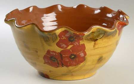 Fleur Rouge (Country French, Brown Trim) 10" Ruffled Bowl