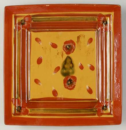 Fleur Rouge (Country French, Brown Trim) 10" Square Serving Platter