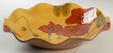 Fleur Rouge (Country French, Brown Trim) 12" Ruffled Bowl