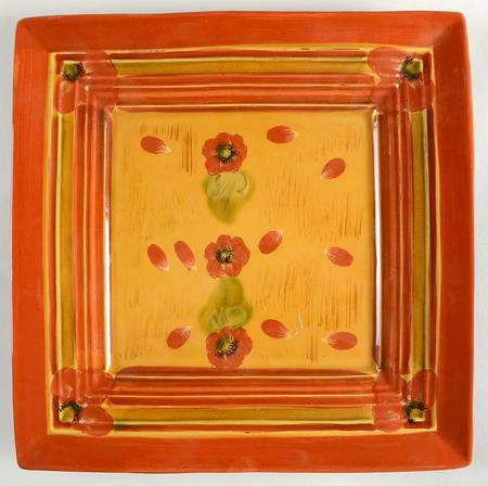 Fleur Rouge (Country French, Brown Trim) 12" Square Serving Platter