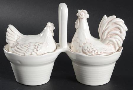 Daybreak White Figural Twin Salt Dip & Lids w/Center Handle