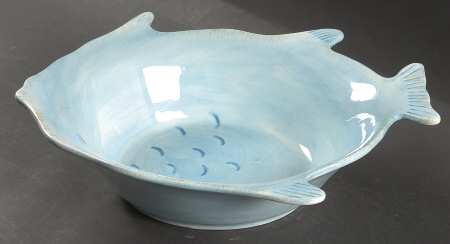 By the Sea Blue White 14" Round Figural Serving Bowl