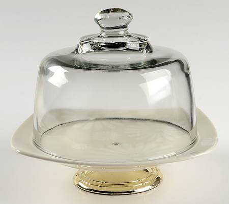 Alice Platinum 6 1/2"-7 1/2" Footed Cheese Plate w/ Glass Dome HC
