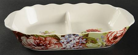 Heidi Green 11" Oval Divided Vegetable Bowl