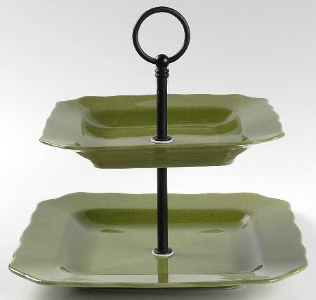 Alba Crackle Green 2 Tiered Serving Tray (Square Dinner&Salad Plate)