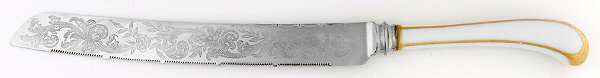 Floraine White (Gold Lines) Cake Knife/Server with Stainless Blade
