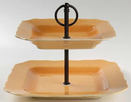 Alba Crackle Yellow 2 Tiered Serving Tray (Dinner & Salad Plate)